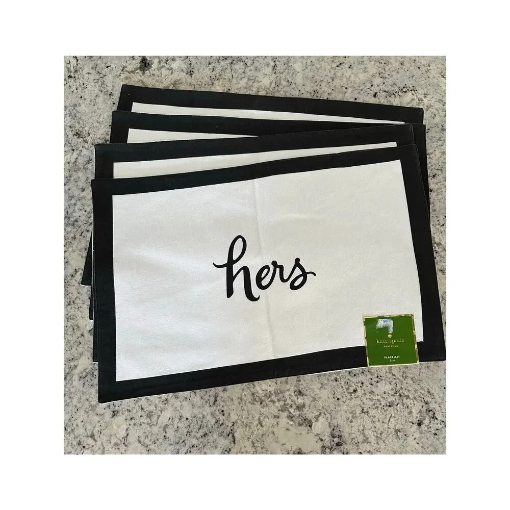 Kate Spade New York Black/White His & Hers set of 4 100% cotton Placemats NWT
